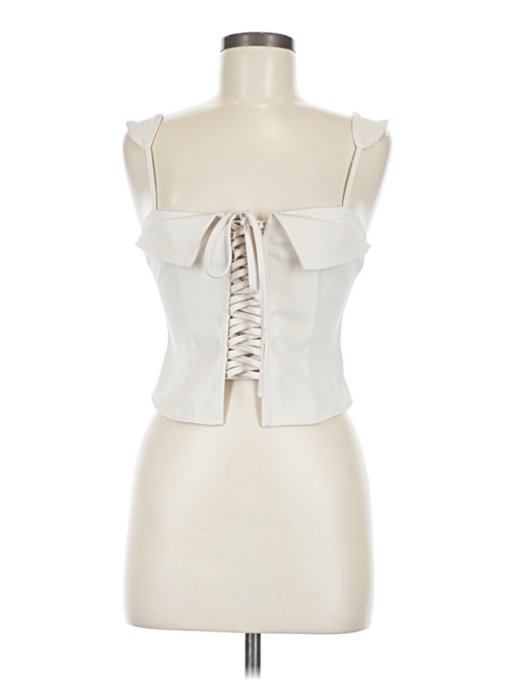 Cream Lace-Up Corset Crop Top with Shoulder Straps